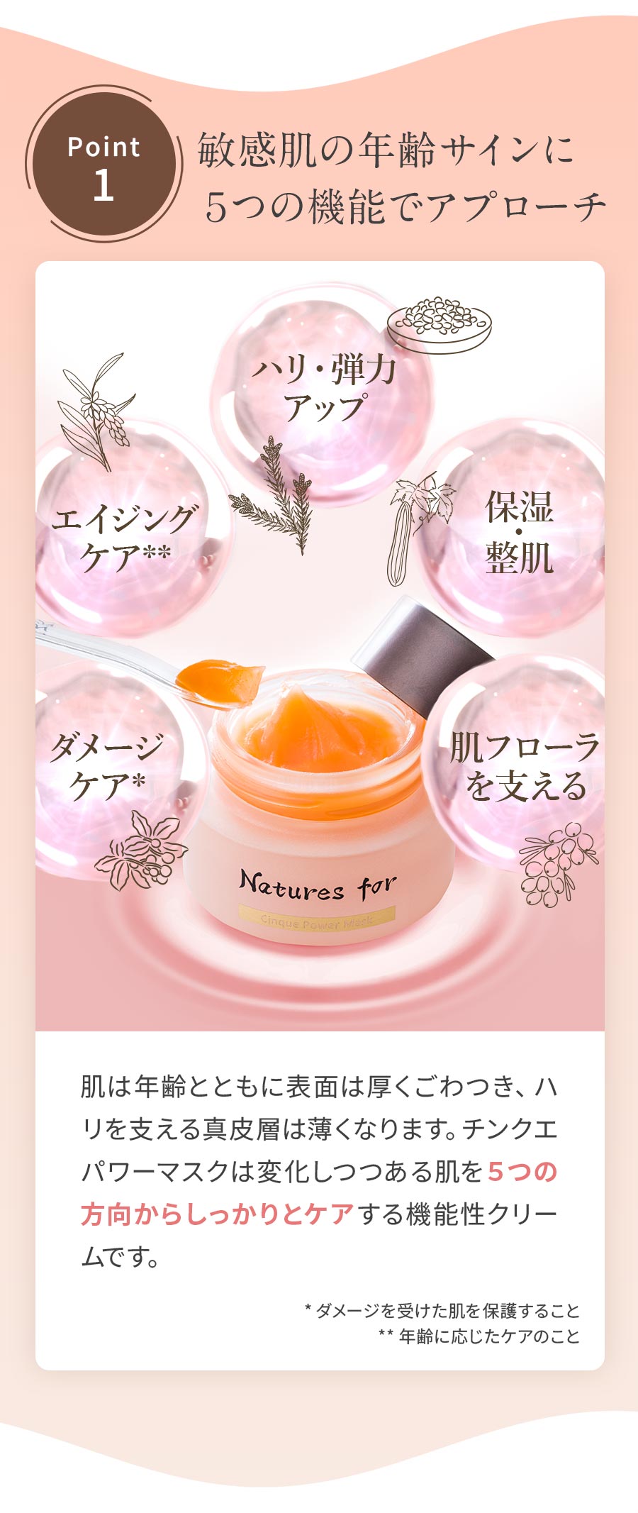 チンクエパワーマスクは５つの方向からケアするクリーム